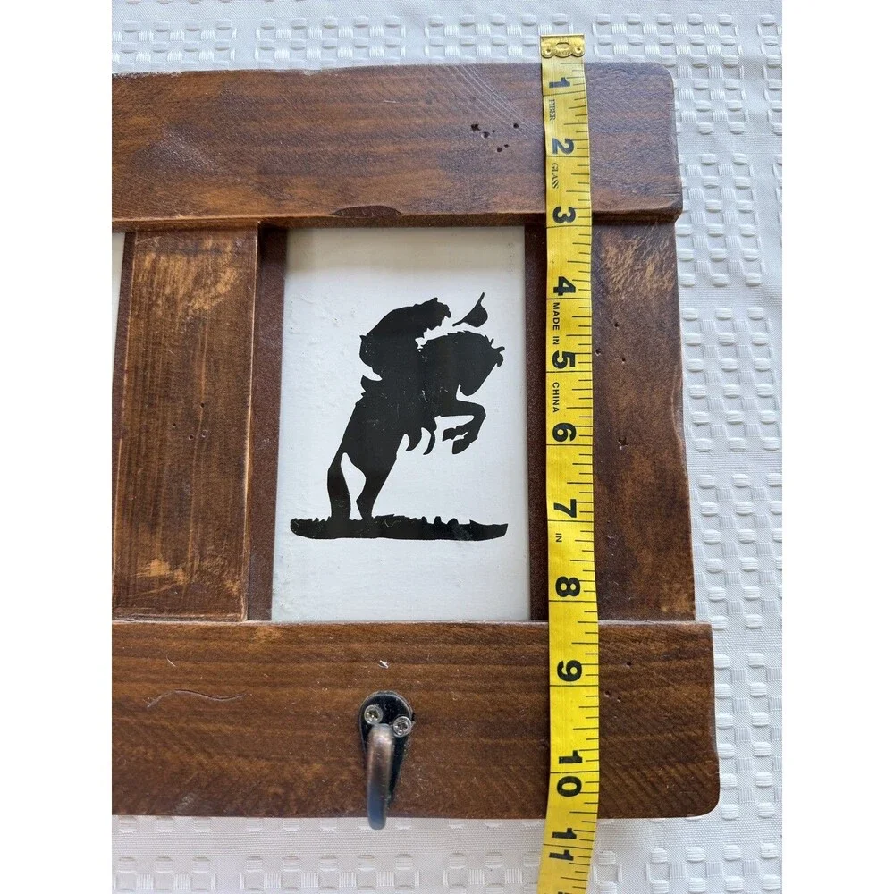 Rustic Cowboy Horseback Riding Wood Wall Hook Rack 4-Hook